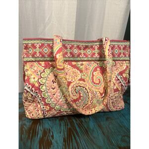 Vera Bradley Tie Tote Purse Capri Melon Pink Retired Double Shoulder Straps
